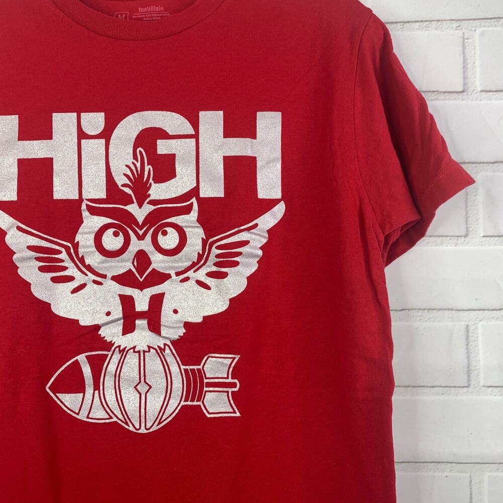Tee Villain tshirt High Owl school mascot parody ironic stoner humor red medium